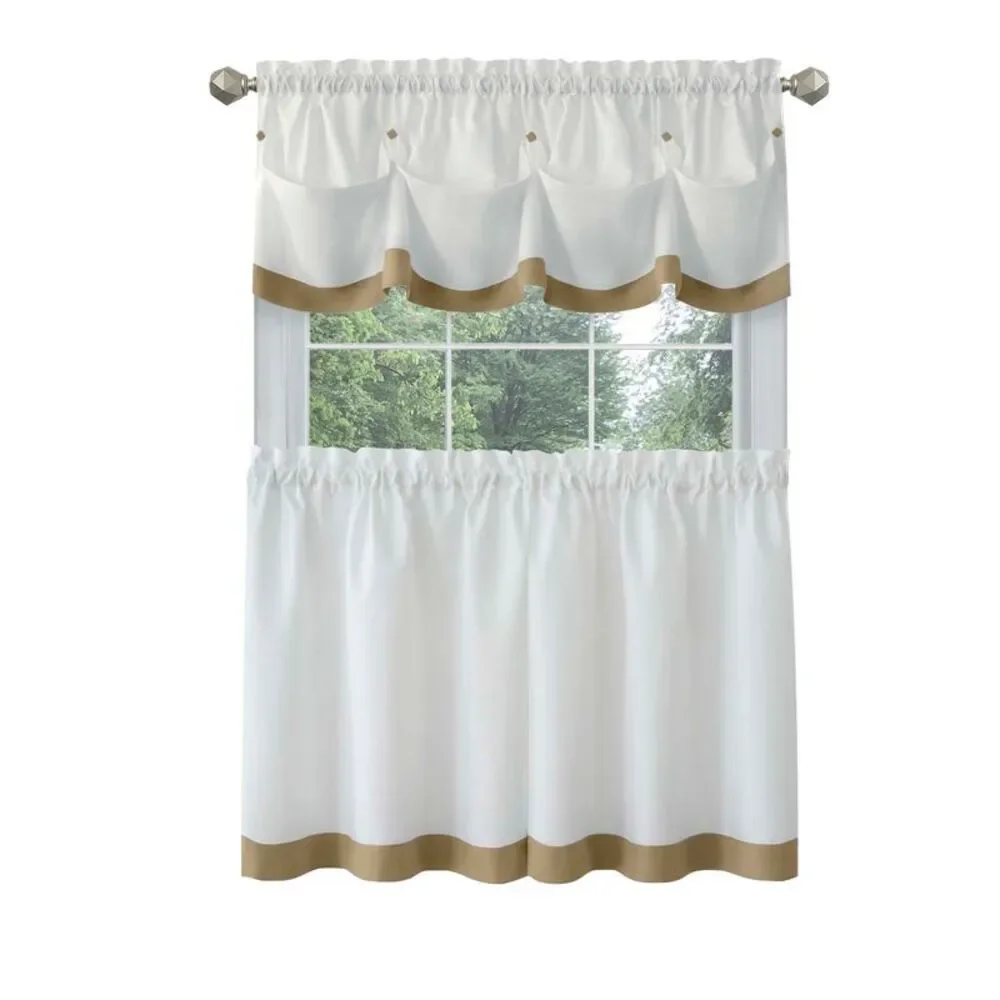PowerSellerUSA Two-Tone Tier Pair Panels and Valance Kitchen Curtains Set for